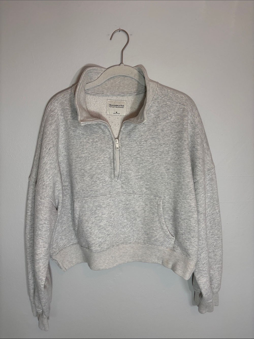 Abercrombie & Fitch Light Heather Gray Quarter-Zip Cropped Sweatshirt